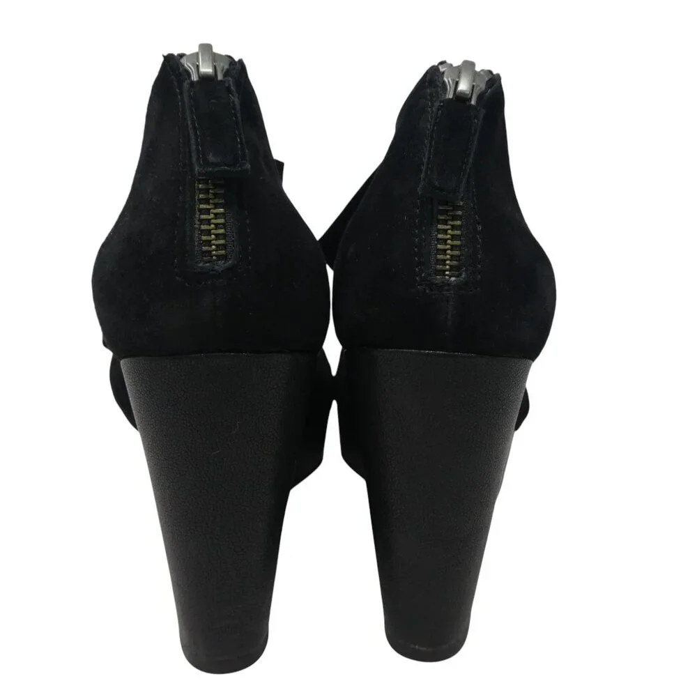 Eileen Fisher Black Leather Open Toe Platform Wedge Sandals Womens 9